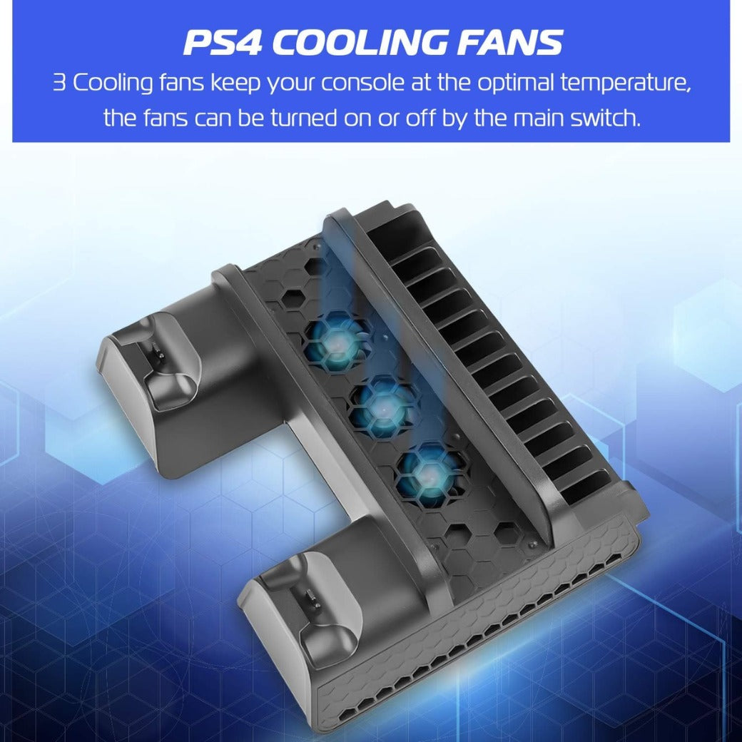 ADZ Multi-Function Stand with Cooling Fan for PS4, Controller Charging Dock & 12 Games Rack Compatible with Original PS4, Slim & Pro Consoles