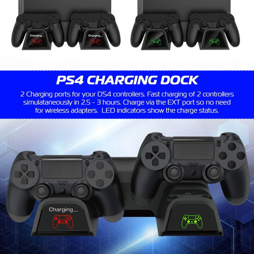 ADZ Multi-Function Stand with Cooling Fan for PS4, Controller Charging Dock & 12 Games Rack Compatible with Original PS4, Slim & Pro Consoles