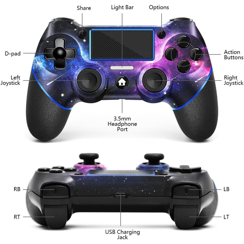 AceGamer Wireless Controller for PS4 Game Compatible with PS4/Pro/PC with Motion Motors and Audio Function,Mini LED Indicator,USB Cable and Anti-Slip (Starry Sky)