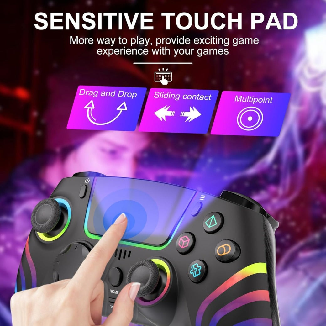 Wireless Controller for PS4 with LED Lighting, Remote Controller Compatible with PS4/PS4 Slim/PS4 Pro/PC,with Vibration&Turbo,6-Axis Motion,3.5mm Headphone Jack,Black