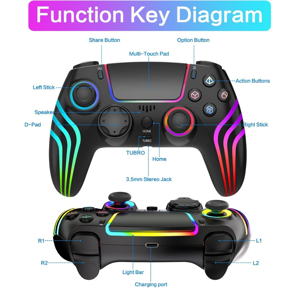 Wireless Controller for PS4 with LED Lighting, Remote Controller Compatible with PS4/PS4 Slim/PS4 Pro/PC,with Vibration&Turbo,6-Axis Motion,3.5mm Headphone Jack,Black