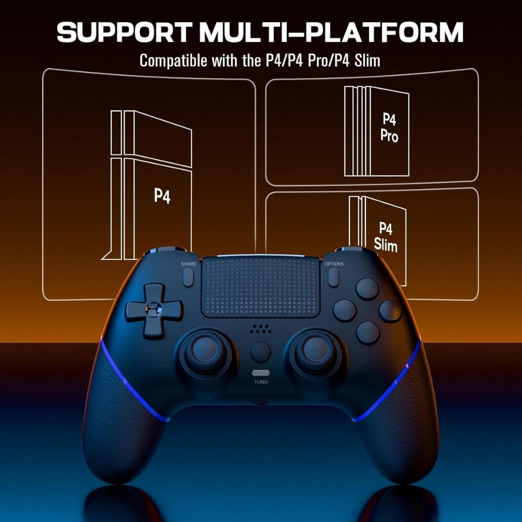CHEREEKI Wireless Controller for PS4, Compatible with P-S4/Slim/Pro Bluetooth Gamepad Joystick PS4 Remote Control with Paddles Dual Vibration Turbo Six Axis Touch Panel Stereo Headphone Jack Black