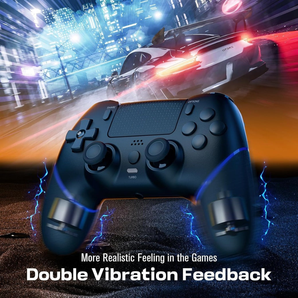 CHEREEKI Wireless Controller for PS4, Compatible with P-S4/Slim/Pro Bluetooth Gamepad Joystick PS4 Remote Control with Paddles Dual Vibration Turbo Six Axis Touch Panel Stereo Headphone Jack Black