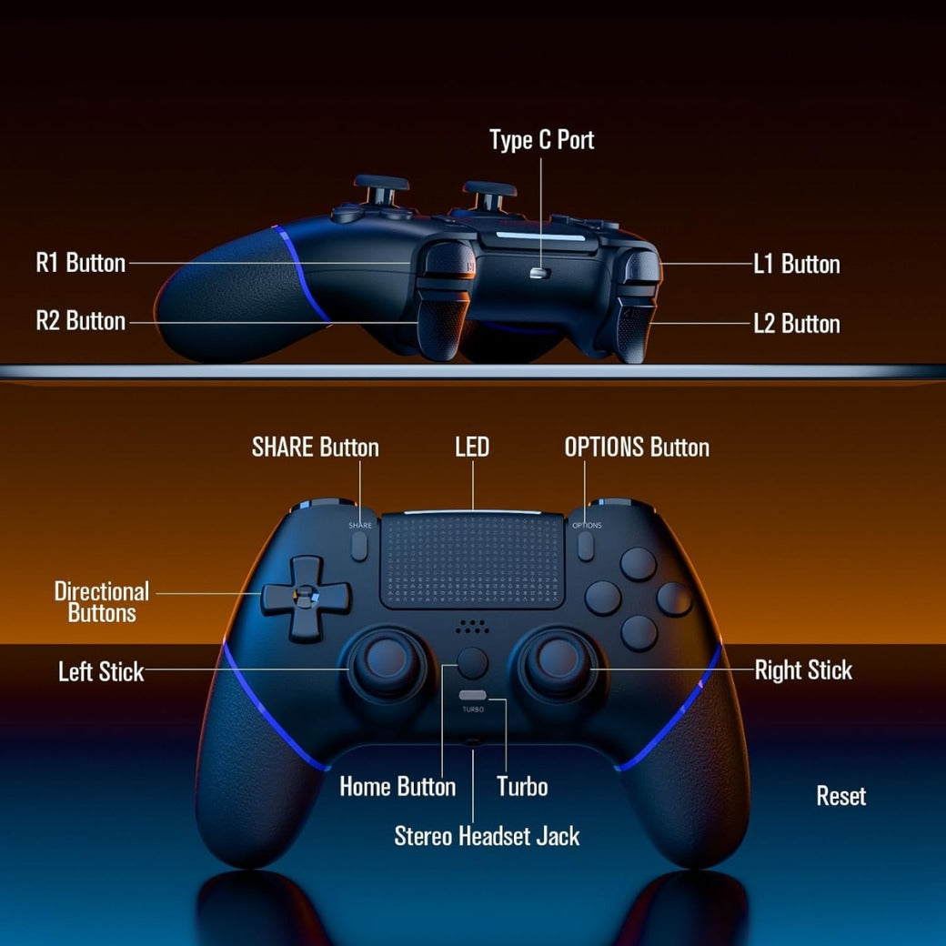 CHEREEKI Wireless Controller for PS4, Compatible with P-S4/Slim/Pro Bluetooth Gamepad Joystick PS4 Remote Control with Paddles Dual Vibration Turbo Six Axis Touch Panel Stereo Headphone Jack Black