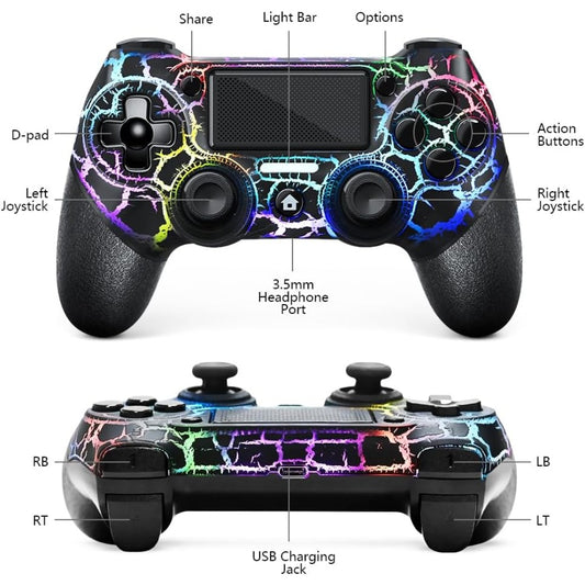 AceGamer Wireless Controller for PS4 Game Compatible with PS4/Pro/PC with Motion Motors and Audio Function,Mini LED Indicator,USB Cable and Anti-Slip (Black Crack)