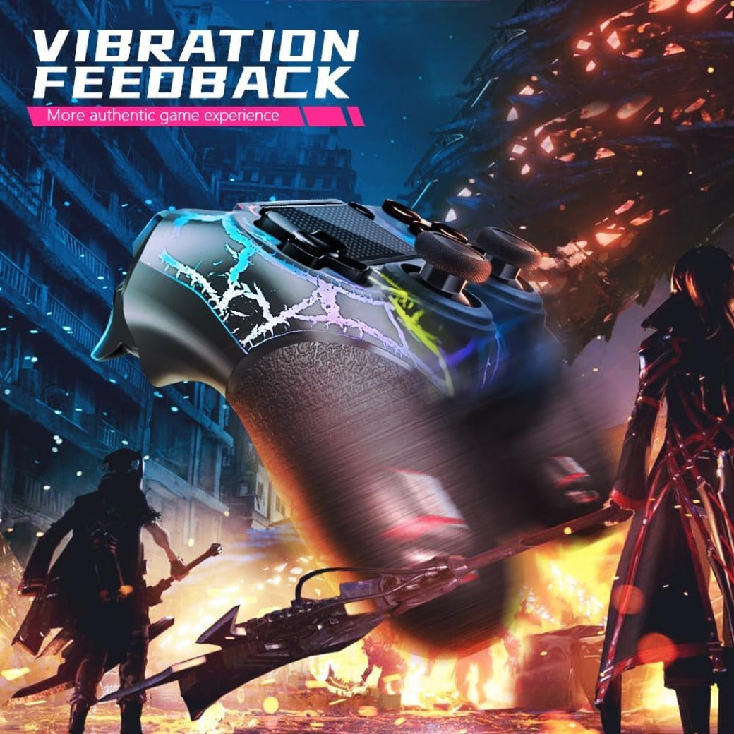 AceGamer Wireless Controller for PS4 Game Compatible with PS4/Pro/PC with Motion Motors and Audio Function,Mini LED Indicator,USB Cable and Anti-Slip (Black Crack)