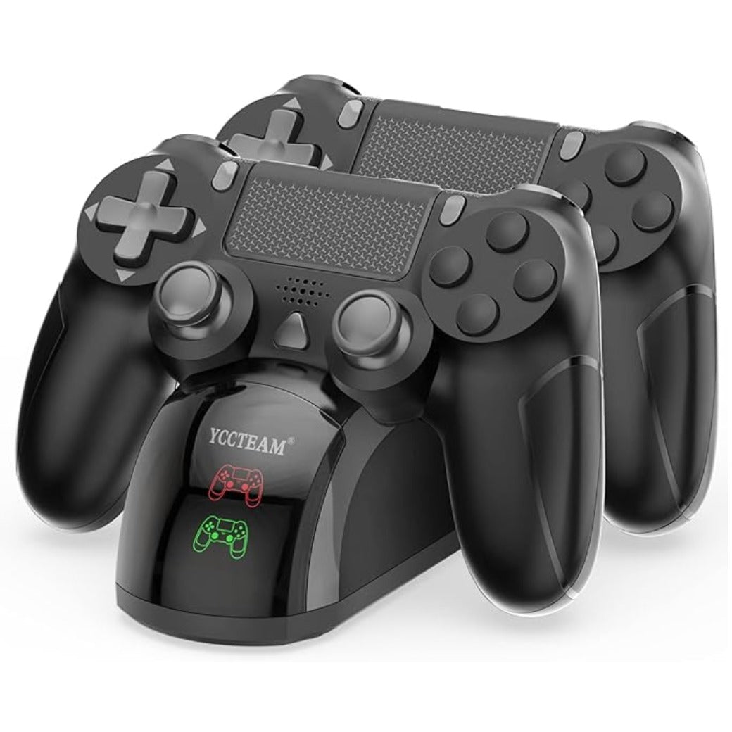 PS4 Controller Charger, Fast Dual USB P4 Controller Charging Station P4 / PS4 Slim/P-S4 Pro Charging Dock Stand Station 4 Thumb Grips