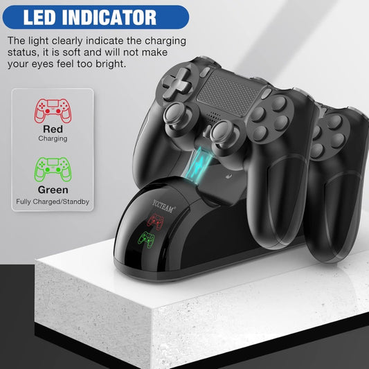 PS4 Controller Charger, Fast Dual USB P4 Controller Charging Station P4 / PS4 Slim/P-S4 Pro Charging Dock Stand Station 4 Thumb Grips