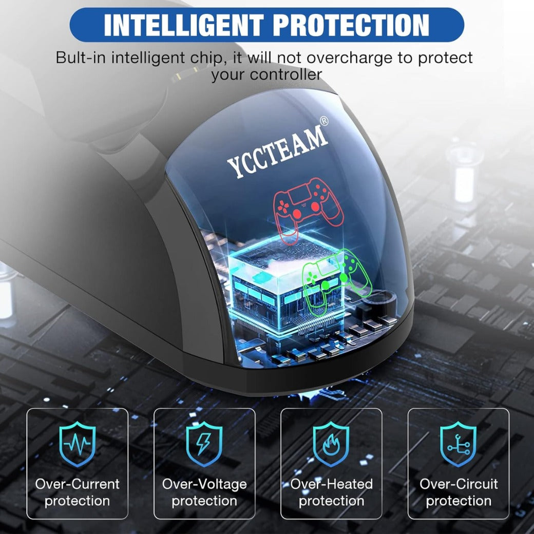 PS4 Controller Charger, Fast Dual USB P4 Controller Charging Station P4 / PS4 Slim/P-S4 Pro Charging Dock Stand Station 4 Thumb Grips