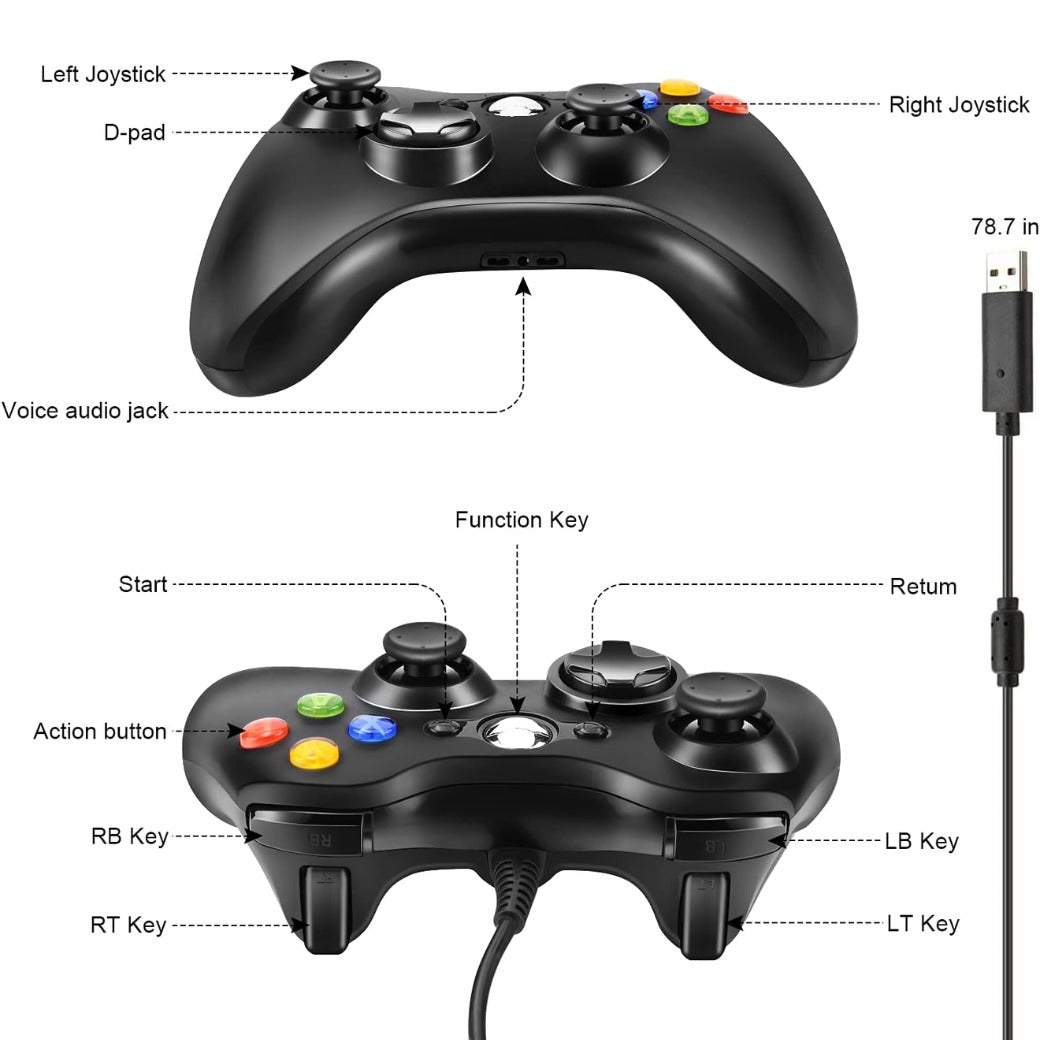 Xbox 360 Wired Controller, PC Controller Joystick Gamepad for Xbox 360 & Windows Vista /7/8/10/XP with USB Cable, Plug & Play Ergonomic Design PC Gaming Pad for Retro Games