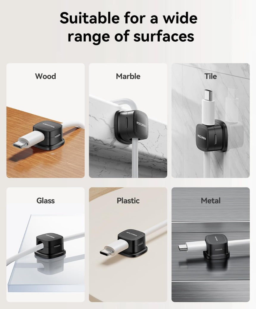 Rocoren Cable Holder Clips, 6 Pack Magnetic Desk Cable Cord Organiser, USB Charger Cable Tidy, Strong Adhesive Wire Management for Nightstand, Kitchen Appliances, Office Supplies