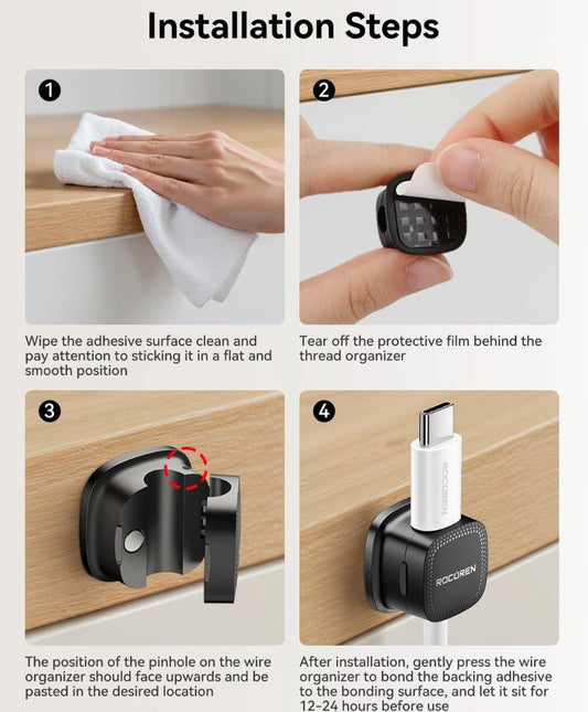 Rocoren Cable Holder Clips, 6 Pack Magnetic Desk Cable Cord Organiser, USB Charger Cable Tidy, Strong Adhesive Wire Management for Nightstand, Kitchen Appliances, Office Supplies