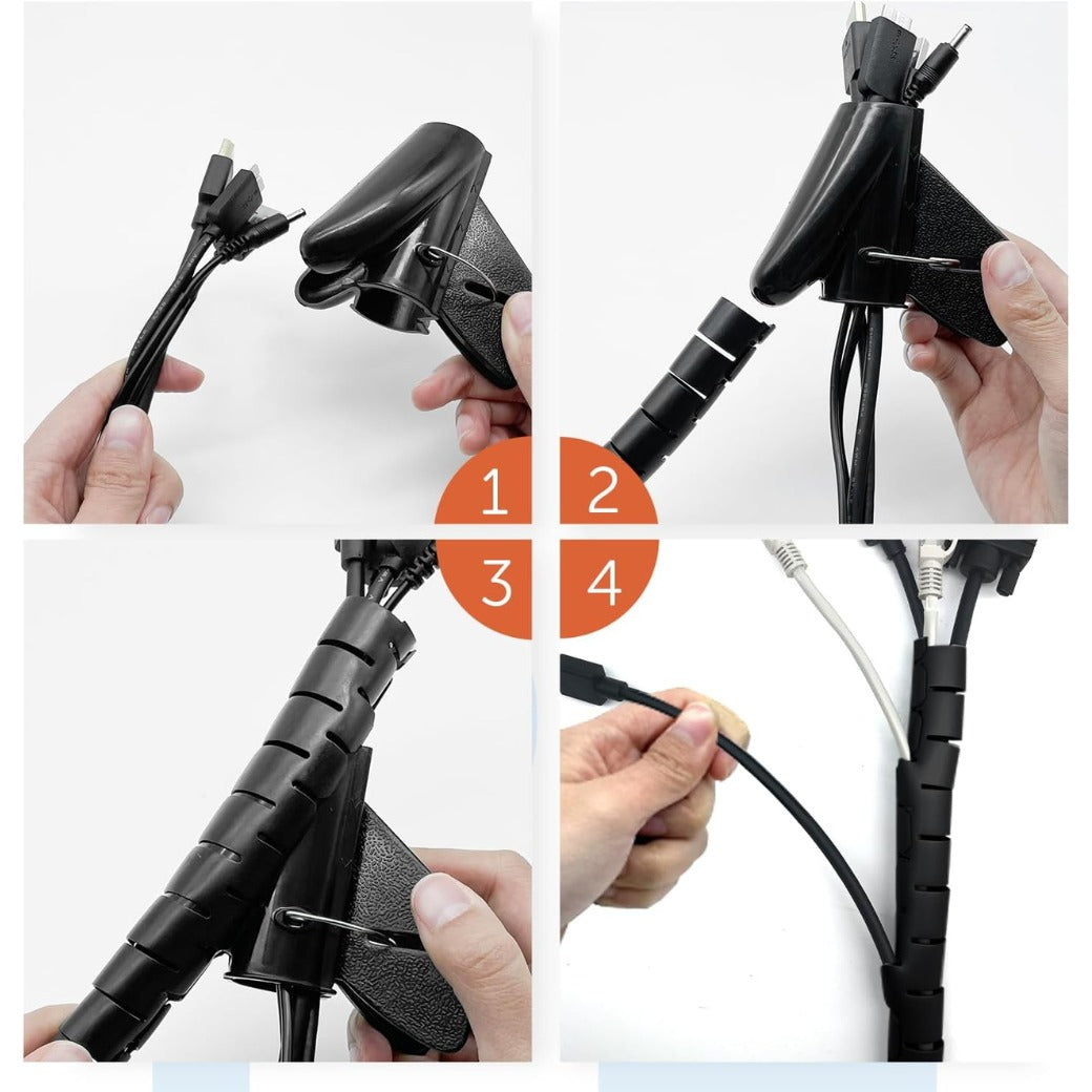 Cable Management Sleeve, 3m/9.8ft Wire Sleeve with 20pcs Zip Ties, 5 Adhesive Cable Clips, 1 Wire Guide Clip, ∅0.63"/16mm+∅0.87"/22mm Cable Tidy Tube Wire Organizer for TV PC Home, Black