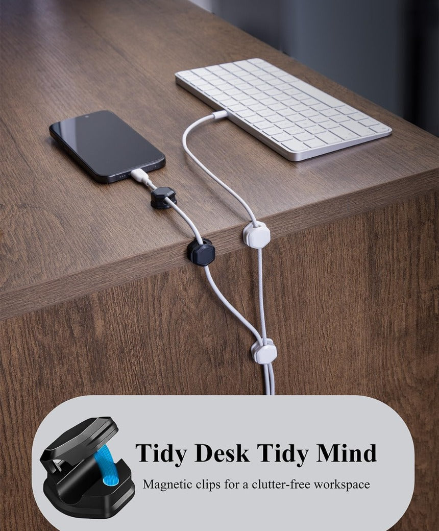 Magnetic Cable Clips (12 Pack) - Self Adhesive Cable Organisers for Desk, Home, Office & Car - Cable Tidy for Charging Cables, USB Cords, Mouse & Keyboard Wires(12, Black)