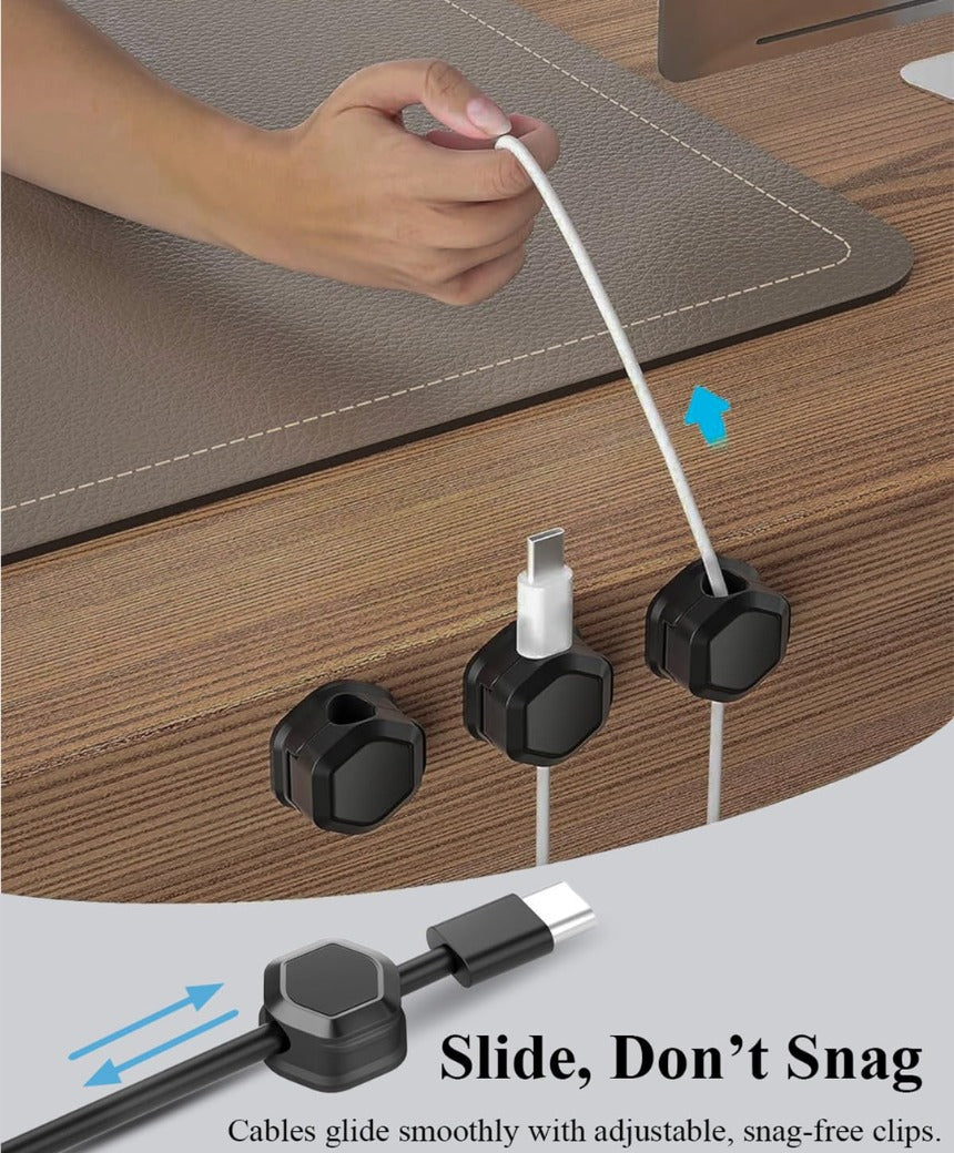 Magnetic Cable Clips (12 Pack) - Self Adhesive Cable Organisers for Desk, Home, Office & Car - Cable Tidy for Charging Cables, USB Cords, Mouse & Keyboard Wires(12, Black)