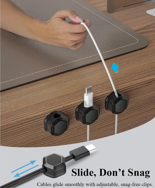 Magnetic Cable Clips (12 Pack) - Self Adhesive Cable Organisers for Desk, Home, Office & Car - Cable Tidy for Charging Cables, USB Cords, Mouse & Keyboard Wires(12, Black)