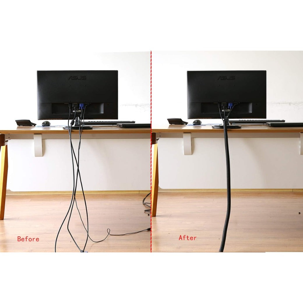 Alex Tech 10ft - 1/2 inch Cord Protector Wire Loom Tubing Cable Sleeve Split Sleeving for USB Power Cord Audio Video Cable – Protect Cat from Chewing Cords - Black