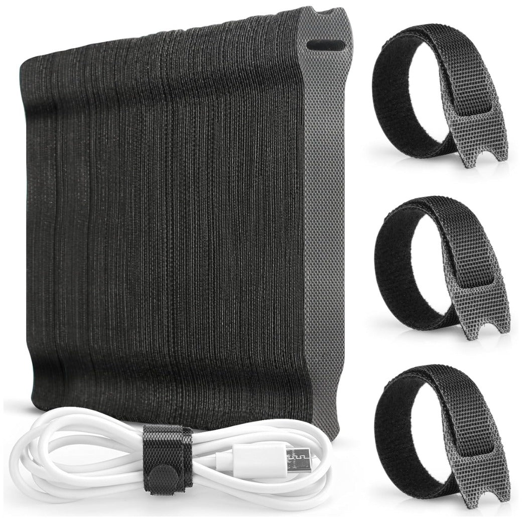 Alyvisun 120 PCS Cable Ties Reusable - 150x12 mm, Black Hook and Loop Nylon Cable Tidy - Ideal for Headphones, Phones, Electronics Under Desk Cable Management Straps