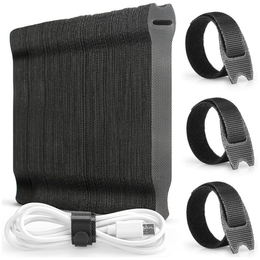 Alyvisun 120 PCS Cable Ties Reusable - 150x12 mm, Black Hook and Loop Nylon Cable Tidy - Ideal for Headphones, Phones, Electronics Under Desk Cable Management Straps