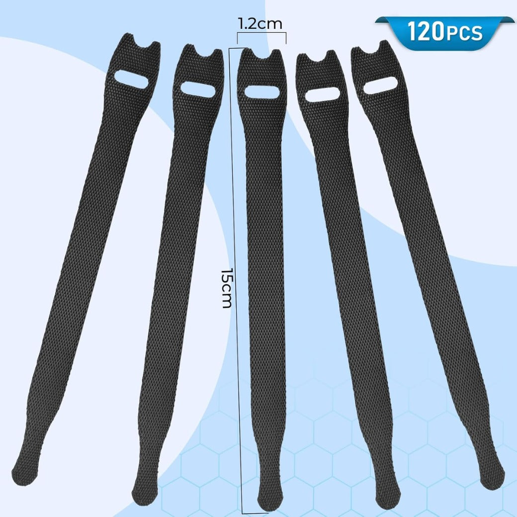 Alyvisun 120 PCS Cable Ties Reusable - 150x12 mm, Black Hook and Loop Nylon Cable Tidy - Ideal for Headphones, Phones, Electronics Under Desk Cable Management Straps