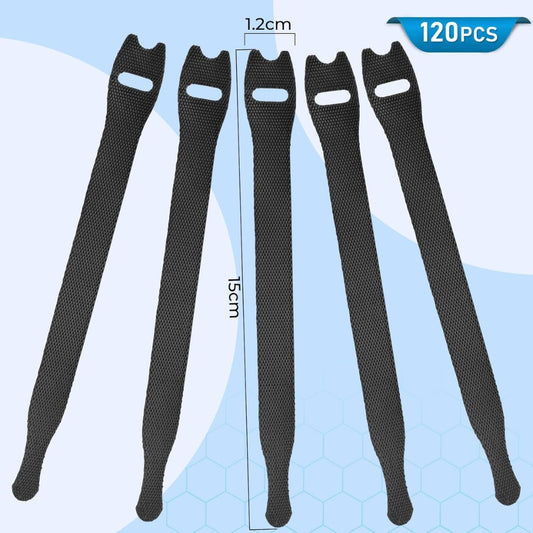 Alyvisun 120 PCS Cable Ties Reusable - 150x12 mm, Black Hook and Loop Nylon Cable Tidy - Ideal for Headphones, Phones, Electronics Under Desk Cable Management Straps