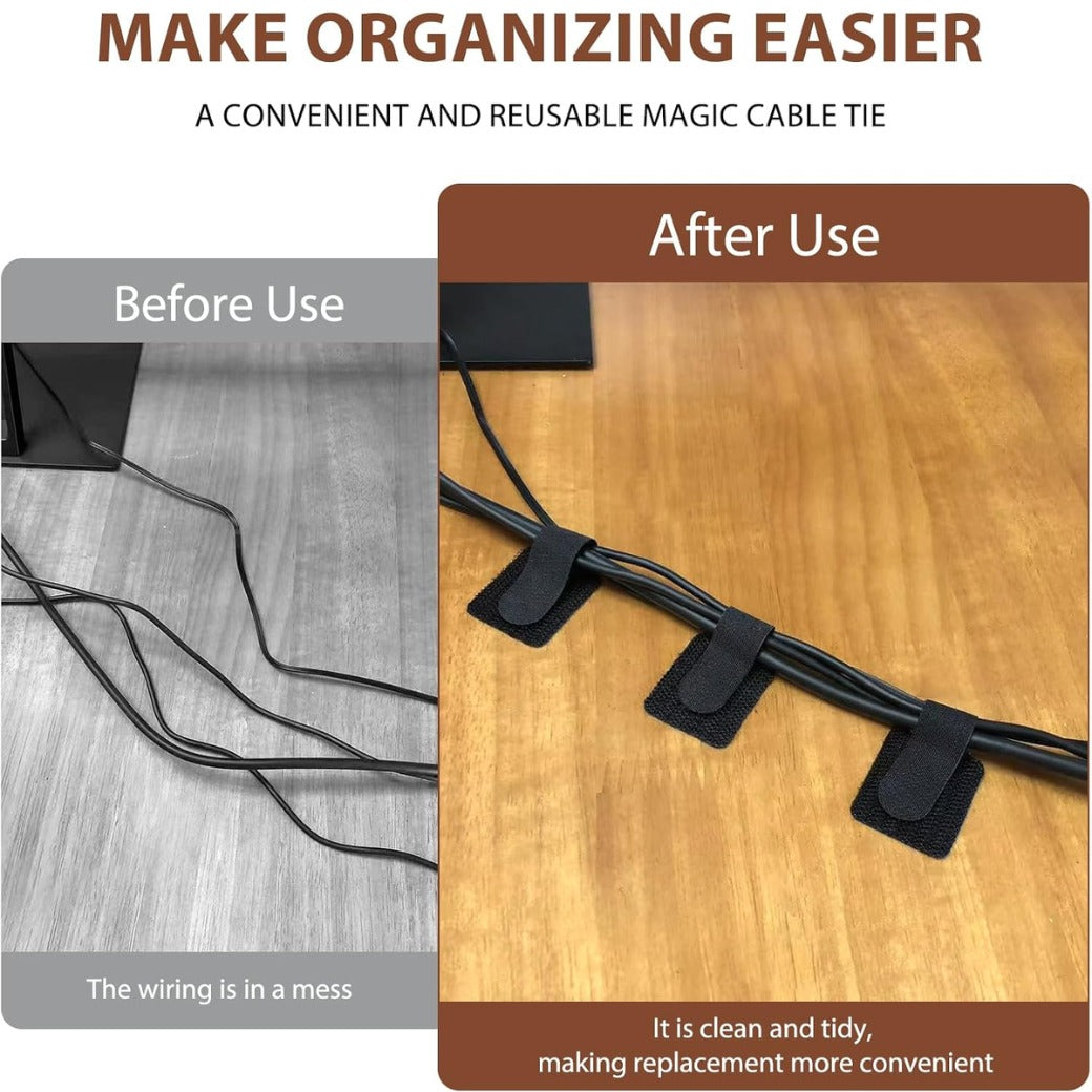 Alyvisun 120 PCS Cable Ties Reusable - 150x12 mm, Black Hook and Loop Nylon Cable Tidy - Ideal for Headphones, Phones, Electronics Under Desk Cable Management Straps