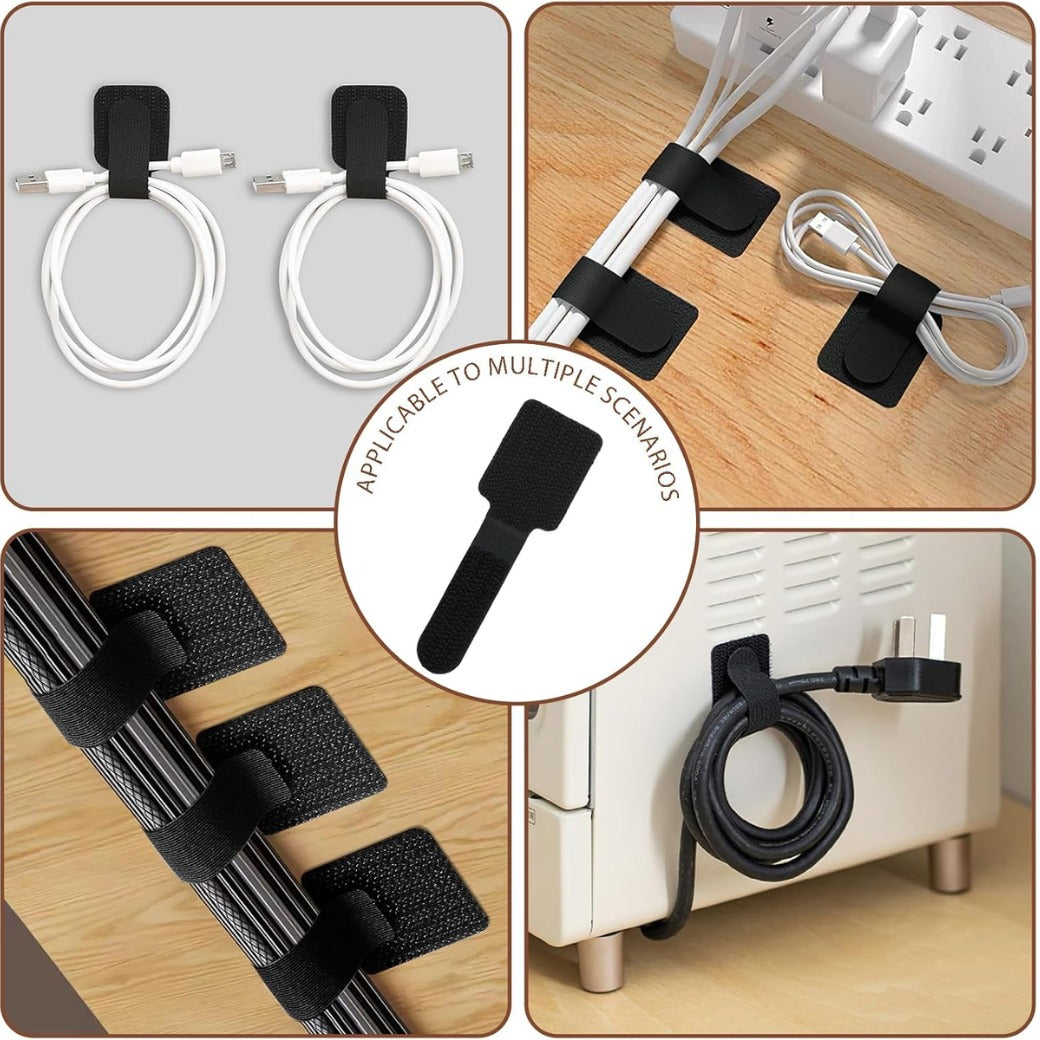 50 PCS Cable Management Under Desk Cable Ties Tidy Self Adhesive Clips Straps Wire Organizer Sticky-back Reusable Cord Holder Adjustable Hook and Loop Nylon Hider for TV PC Desktop Office Small Black