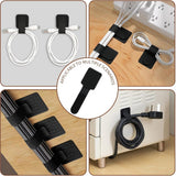 50 PCS Cable Management Under Desk Cable Ties Tidy Self Adhesive Clips Straps Wire Organizer Sticky-back Reusable Cord Holder Adjustable Hook and Loop Nylon Hider for TV PC Desktop Office Small Black