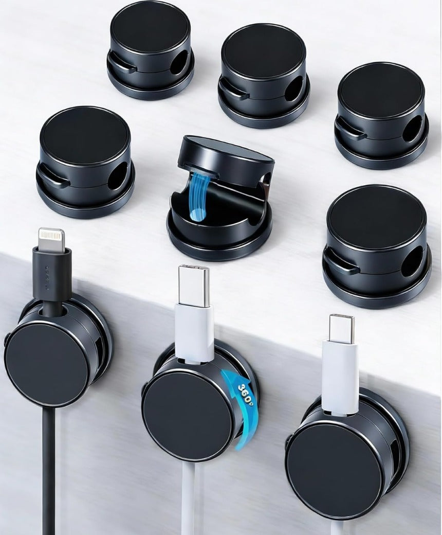 Cable Holder Clips, 9 Pack Magnetic Desk Cable Clips Management, Wire Holder Organiser, No-residue Desk Tidy, Phone Charging Cable Keeper for USB, HDMI, Wall, PC, Car, Office, Home - Black