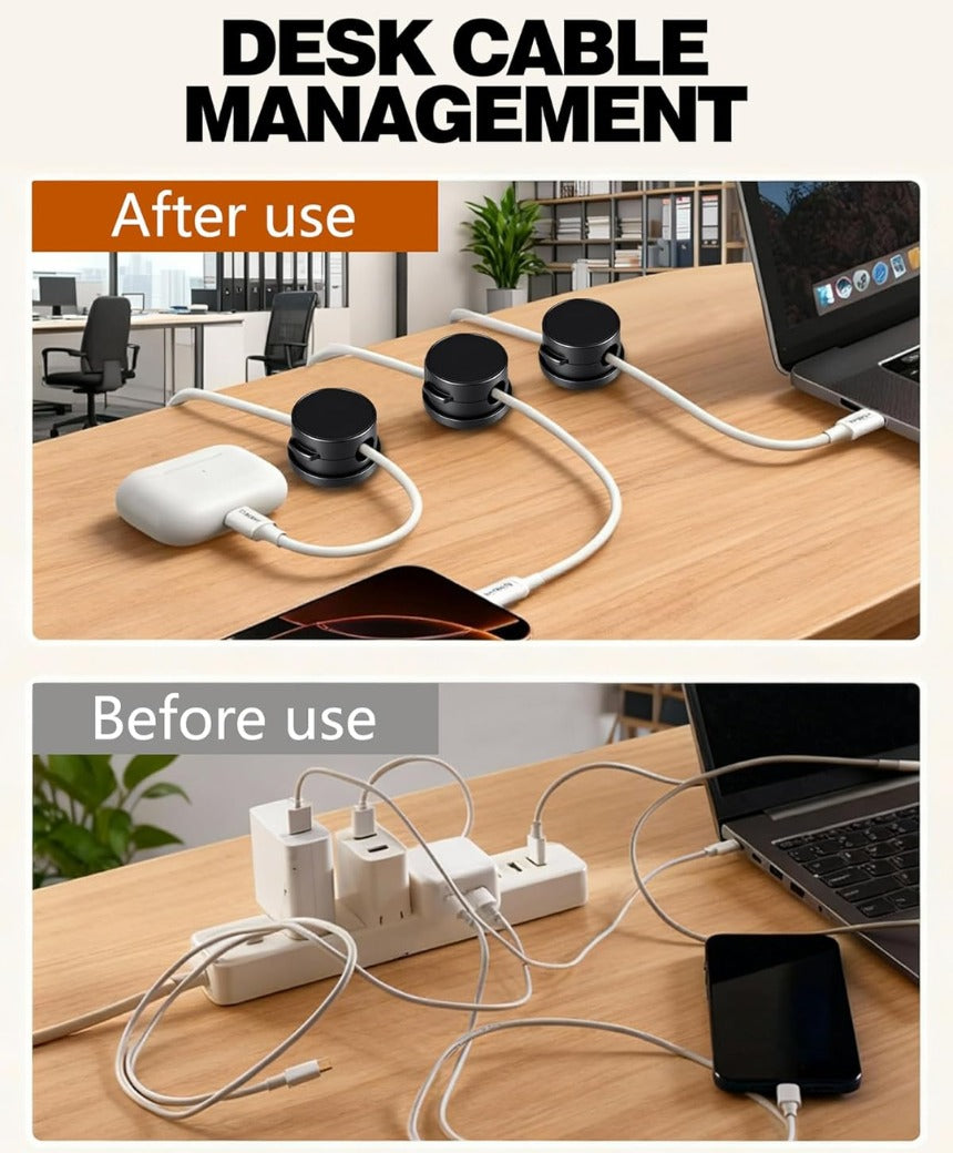 Cable Holder Clips, 9 Pack Magnetic Desk Cable Clips Management, Wire Holder Organiser, No-residue Desk Tidy, Phone Charging Cable Keeper for USB, HDMI, Wall, PC, Car, Office, Home - Black