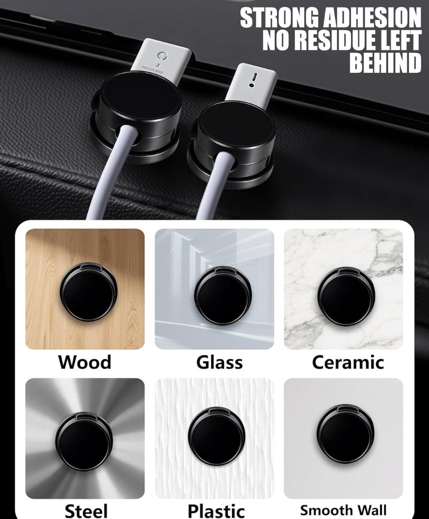 Cable Holder Clips, 9 Pack Magnetic Desk Cable Clips Management, Wire Holder Organiser, No-residue Desk Tidy, Phone Charging Cable Keeper for USB, HDMI, Wall, PC, Car, Office, Home - Black