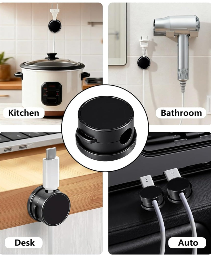 Cable Holder Clips, 9 Pack Magnetic Desk Cable Clips Management, Wire Holder Organiser, No-residue Desk Tidy, Phone Charging Cable Keeper for USB, HDMI, Wall, PC, Car, Office, Home - Black