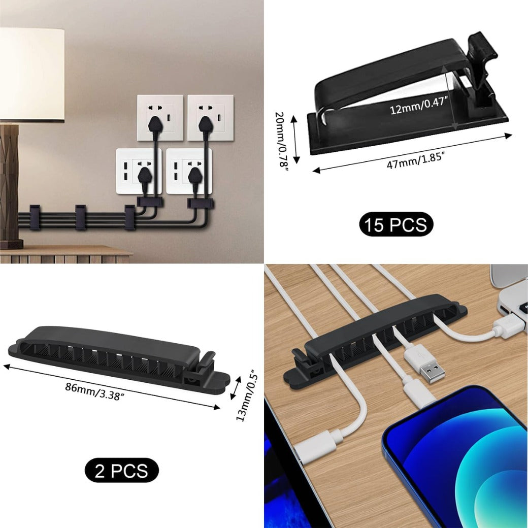 SOULWIT 200PCS Cable Management Kit,4 Cable Sleeves,37 Cable Clips,7 Cable Holders,10 Zip Tie Mounts,20 Cable Clip Nails,100 Cable Fastening Ties,20+2 Roll Cable Straps for TV PC Computer Under Desk