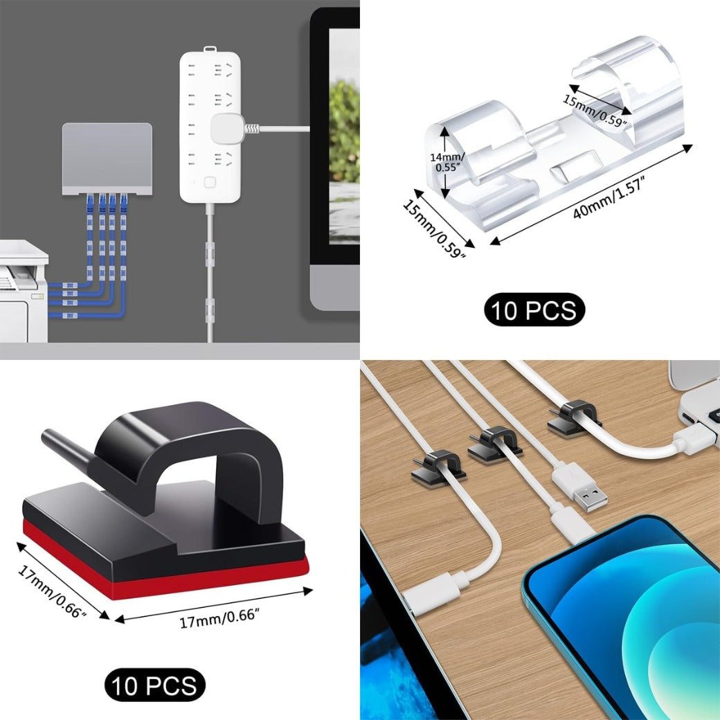 SOULWIT 200PCS Cable Management Kit,4 Cable Sleeves,37 Cable Clips,7 Cable Holders,10 Zip Tie Mounts,20 Cable Clip Nails,100 Cable Fastening Ties,20+2 Roll Cable Straps for TV PC Computer Under Desk