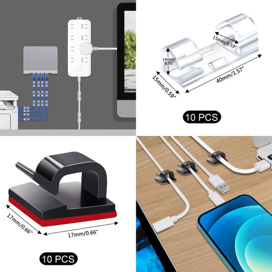 SOULWIT 200PCS Cable Management Kit,4 Cable Sleeves,37 Cable Clips,7 Cable Holders,10 Zip Tie Mounts,20 Cable Clip Nails,100 Cable Fastening Ties,20+2 Roll Cable Straps for TV PC Computer Under Desk