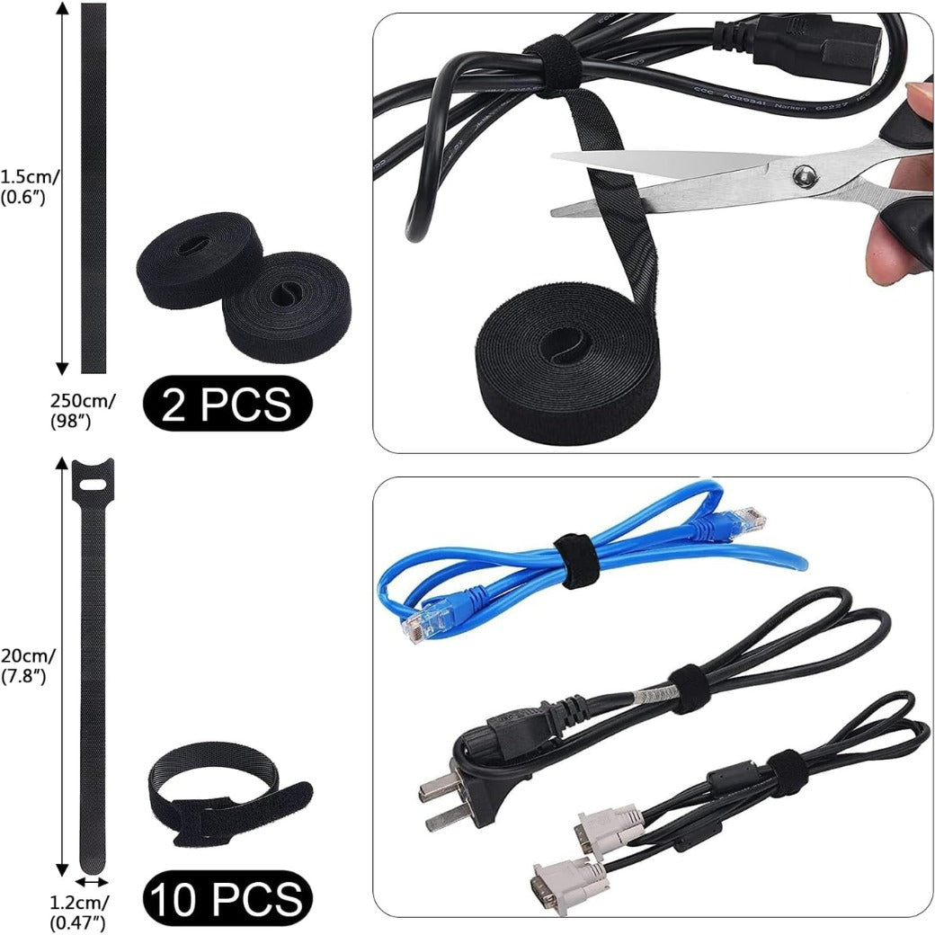 SOULWIT 200PCS Cable Management Kit,4 Cable Sleeves,37 Cable Clips,7 Cable Holders,10 Zip Tie Mounts,20 Cable Clip Nails,100 Cable Fastening Ties,20+2 Roll Cable Straps for TV PC Computer Under Desk