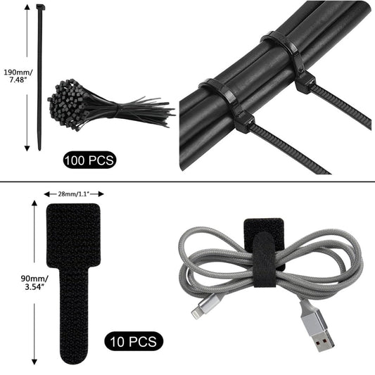 SOULWIT 200PCS Cable Management Kit,4 Cable Sleeves,37 Cable Clips,7 Cable Holders,10 Zip Tie Mounts,20 Cable Clip Nails,100 Cable Fastening Ties,20+2 Roll Cable Straps for TV PC Computer Under Desk