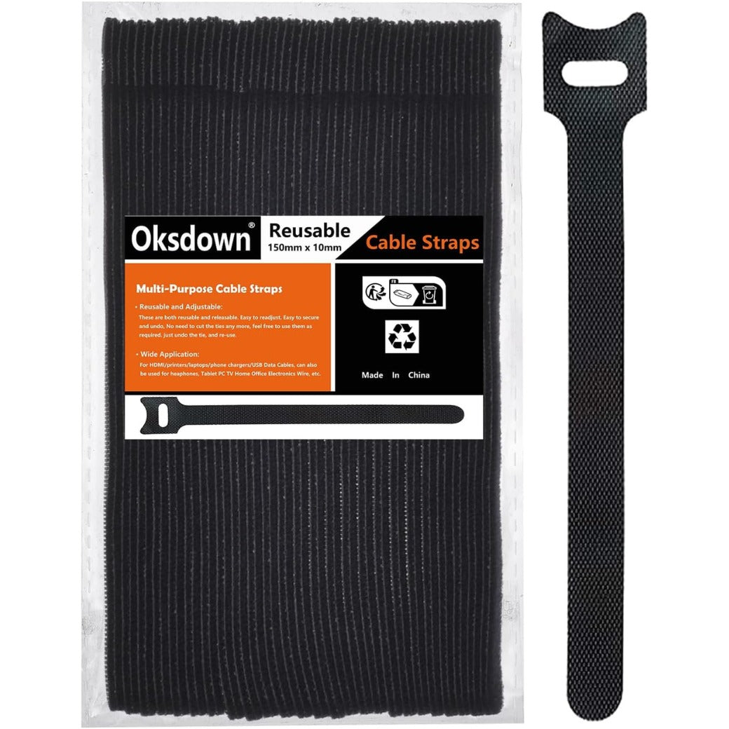 Cable Tie Reusable Black 50 Pack Straps Adjustable Releasable Extension Hook and Loop Tidy Wraps for Headphones HDMI Ethernet Printers Laptops USB Data Cables