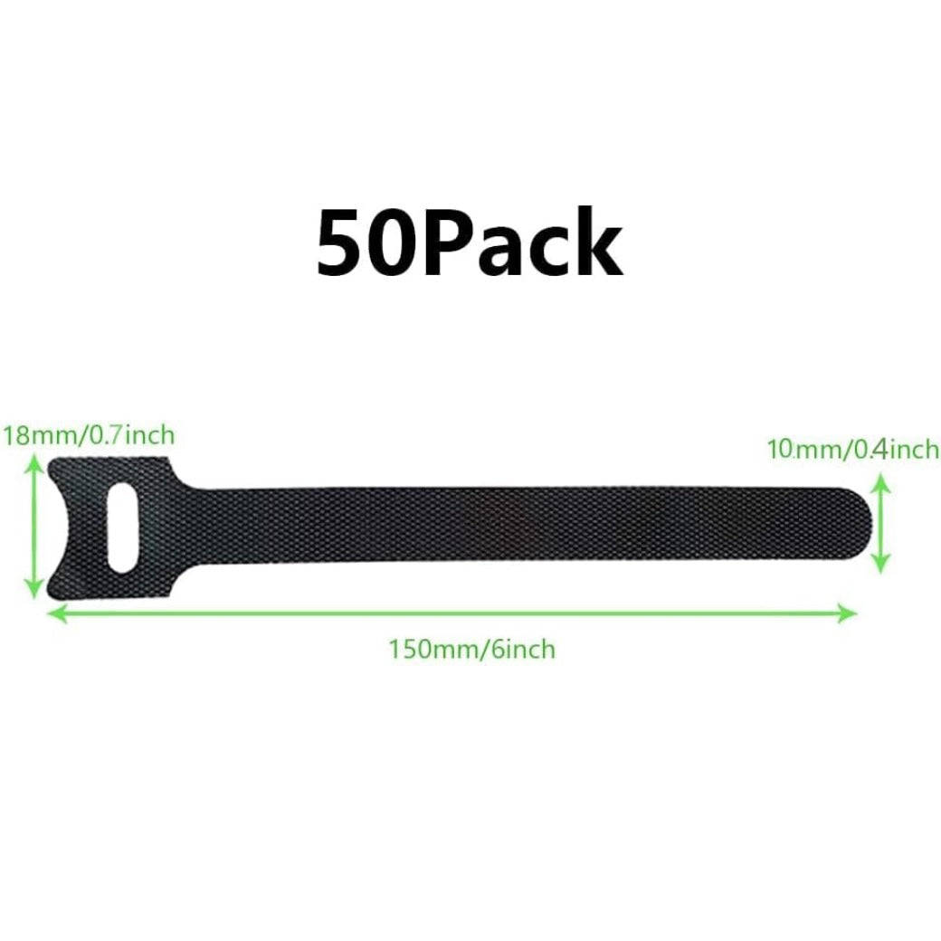 Cable Tie Reusable Black 50 Pack Straps Adjustable Releasable Extension Hook and Loop Tidy Wraps for Headphones HDMI Ethernet Printers Laptops USB Data Cables
