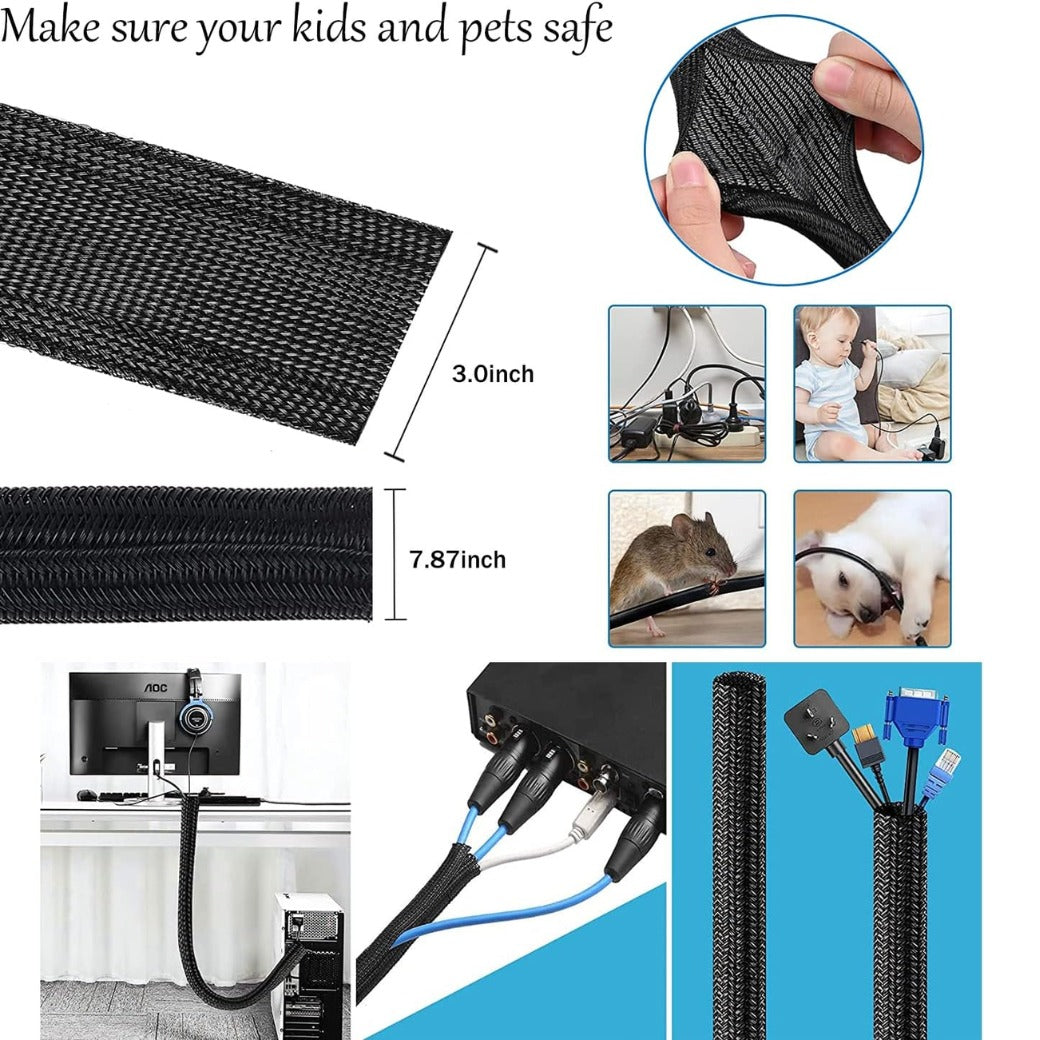 Cable Management Kit 142Pcs,Wire Organiser Cable Tidy,1 Cable Sleeve,10 Self Adhesive Base,10 Cable Clips,10 Cable Ties,10 Silicone Cord Holder,1 Roll Self Adhesive Tie,100 Wire Fastening Ties