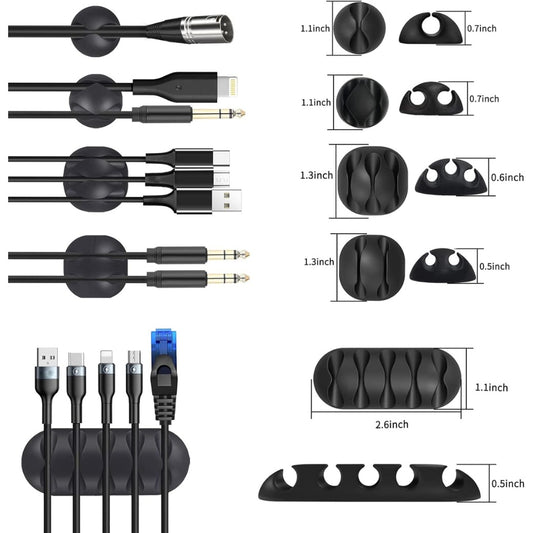 Cable Management Kit 142Pcs,Wire Organiser Cable Tidy,1 Cable Sleeve,10 Self Adhesive Base,10 Cable Clips,10 Cable Ties,10 Silicone Cord Holder,1 Roll Self Adhesive Tie,100 Wire Fastening Ties