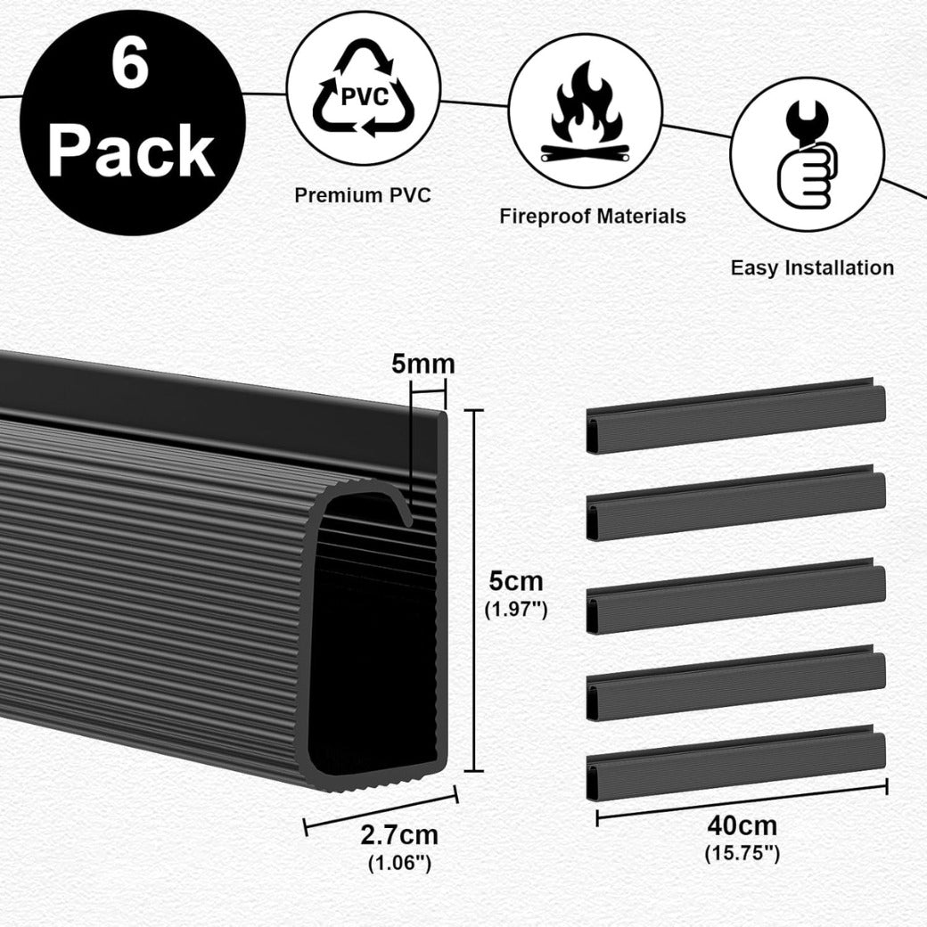 Mokani Cable Management Under Desk, 6 X 15.7in Desk Cord Cable Organizer, No-Drill Cable Raceway, Self-Adhesive Wire Organizer Cable Concealer, Cord Cover Cable Hider Cable Management Tray (Black)