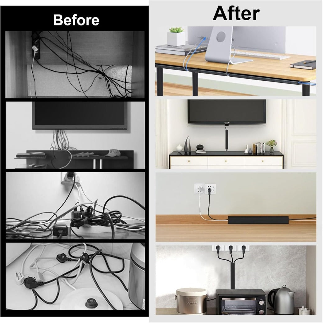 Mokani Cable Management Under Desk, 6 X 15.7in Desk Cord Cable Organizer, No-Drill Cable Raceway, Self-Adhesive Wire Organizer Cable Concealer, Cord Cover Cable Hider Cable Management Tray (Black)