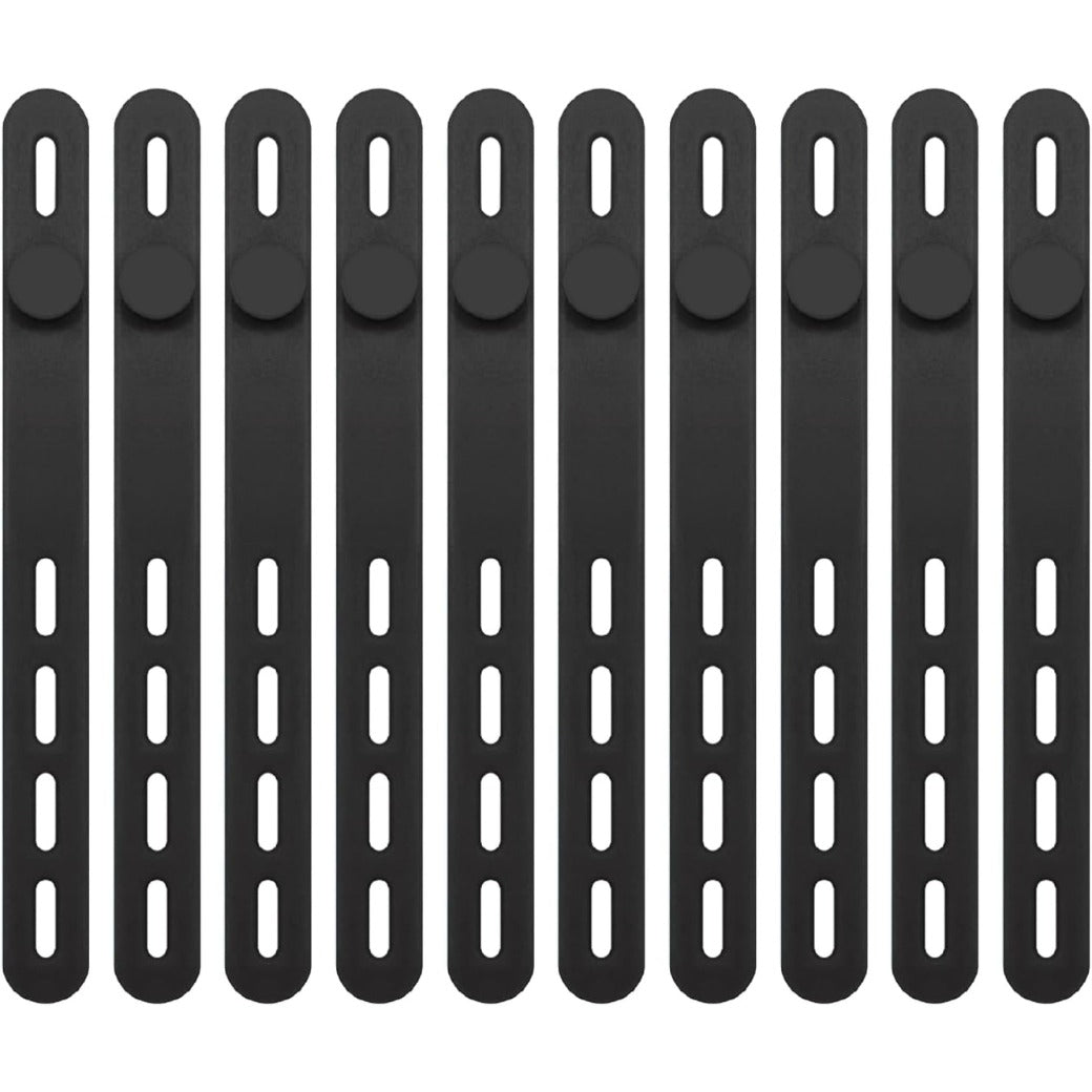 10 Pcs Silicone Cable Ties,Reusable Rubber Cable Tie,Silicone Zip Ties with Lock Buckle,Elastic Adjustable Black,for Earphone,Phone,Computer Charger Line,Mouse in Home,Office Table