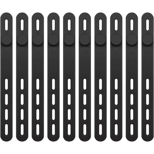 10 Pcs Silicone Cable Ties,Reusable Rubber Cable Tie,Silicone Zip Ties with Lock Buckle,Elastic Adjustable Black,for Earphone,Phone,Computer Charger Line,Mouse in Home,Office Table