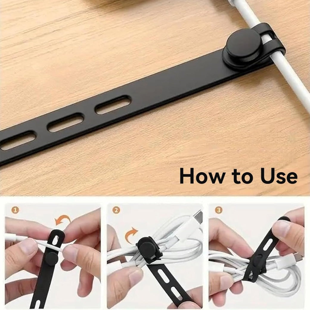 10 Pcs Silicone Cable Ties,Reusable Rubber Cable Tie,Silicone Zip Ties with Lock Buckle,Elastic Adjustable Black,for Earphone,Phone,Computer Charger Line,Mouse in Home,Office Table