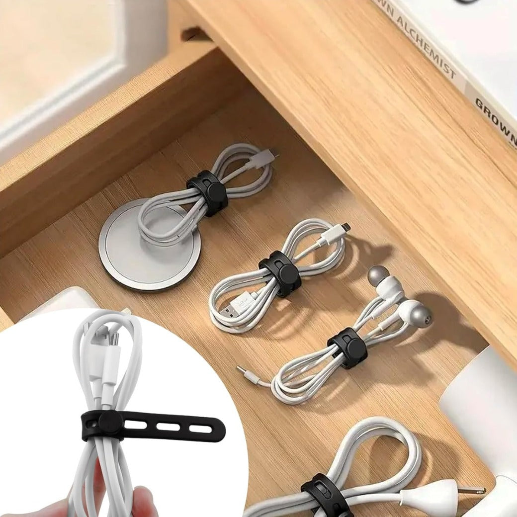 10 Pcs Silicone Cable Ties,Reusable Rubber Cable Tie,Silicone Zip Ties with Lock Buckle,Elastic Adjustable Black,for Earphone,Phone,Computer Charger Line,Mouse in Home,Office Table