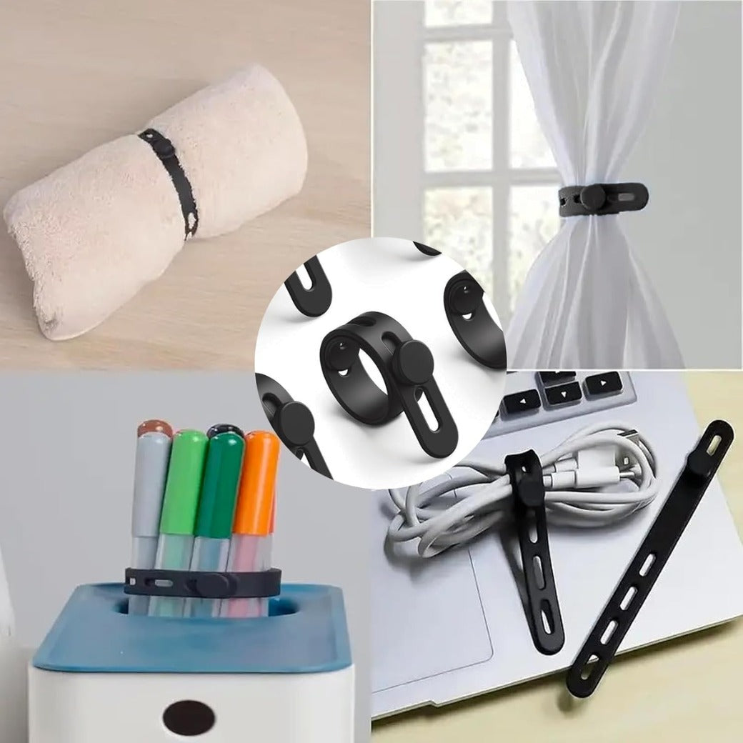 10 Pcs Silicone Cable Ties,Reusable Rubber Cable Tie,Silicone Zip Ties with Lock Buckle,Elastic Adjustable Black,for Earphone,Phone,Computer Charger Line,Mouse in Home,Office Table