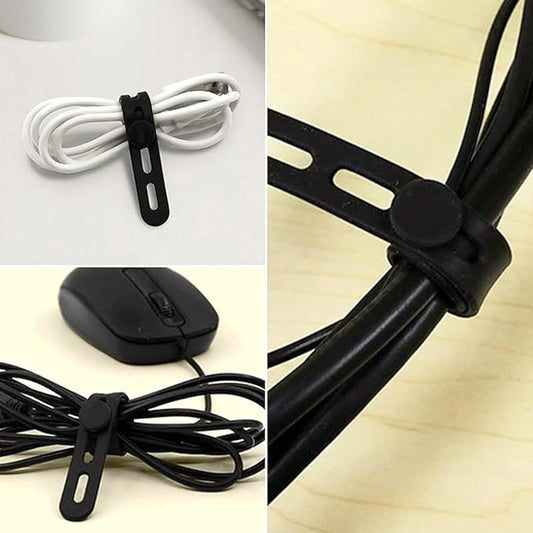 10 Pcs Silicone Cable Ties,Reusable Rubber Cable Tie,Silicone Zip Ties with Lock Buckle,Elastic Adjustable Black,for Earphone,Phone,Computer Charger Line,Mouse in Home,Office Table