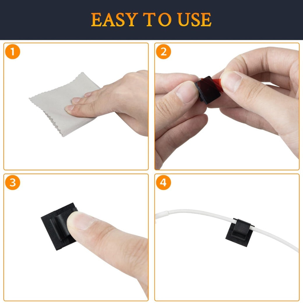 SOULWIT 50 Pcs Self Adhesive Cable Management Clips, Cable Organizers Sticky Wire Clips Cord Holder for TV PC Laptop Ethernet Cable Desktop Home Office (Black)